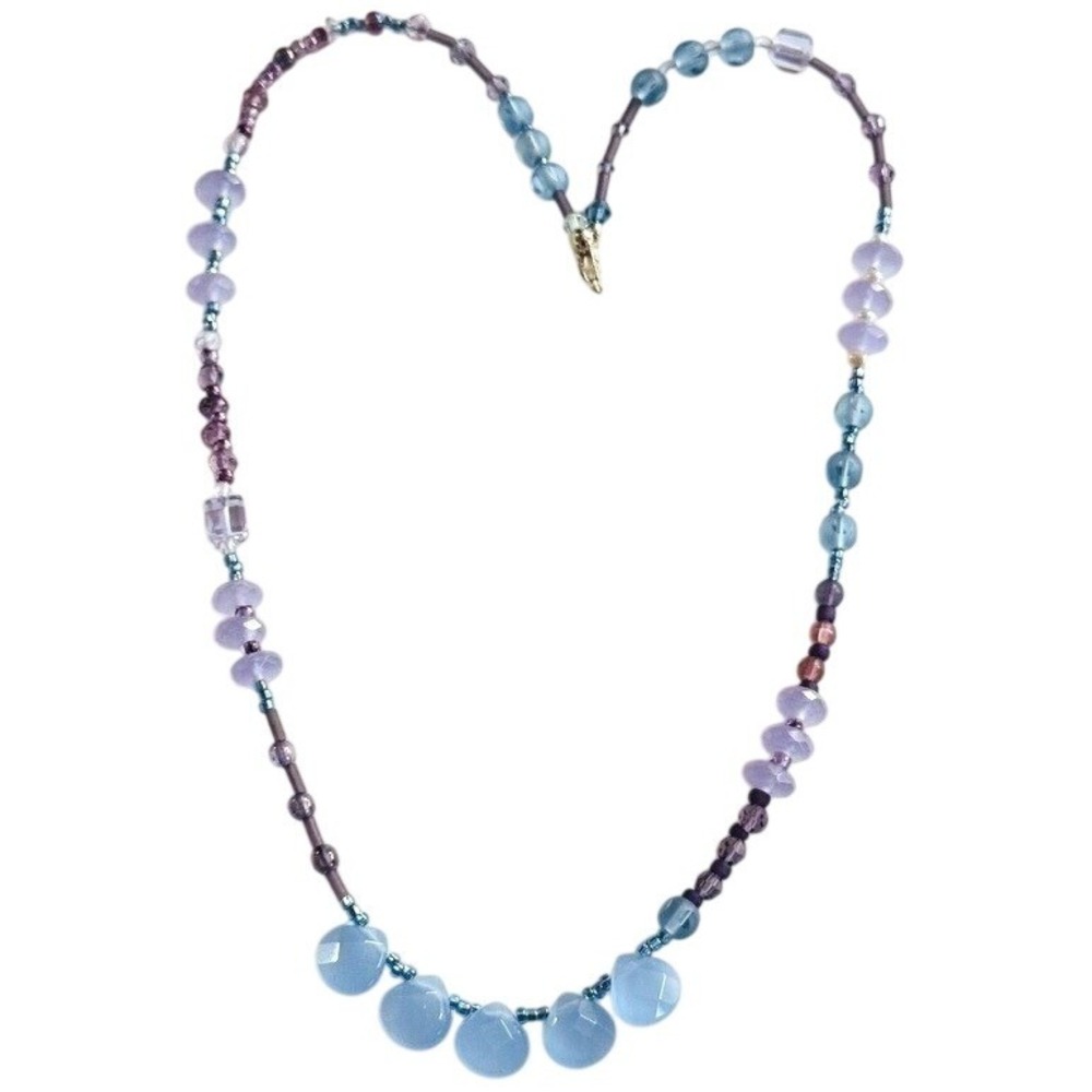 VTG Periwinkle purple crystal glass collar necklace sterling 925 clasp beads